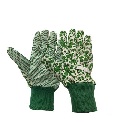 China Excellent Anti-Slip Grip Colorful Floral Enhance Cotton Back Garden Glove With PVC Dot for sale