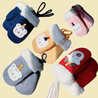 China Anti hanging neck loss rope; cuff foldable velvet; Cartoon Cartoon Lanyard Kids Mittens Women Hand Bright Outdoor Warm Cute Gloves For Winter for sale