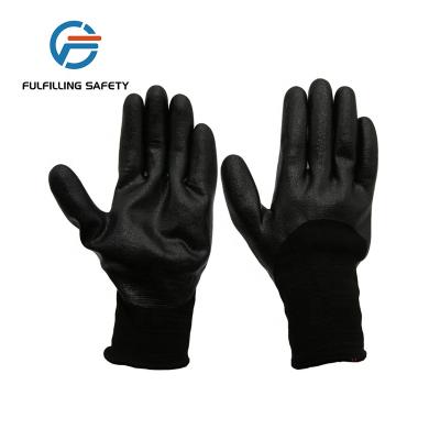 China Anti-slip High Quality Cheap Long Cuff 13g Black Nitrile Coated Occupational Safety Glove for sale