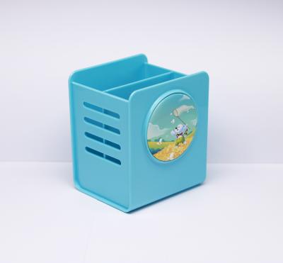 China Promotional Button Desktop Picture Size Organizer DIY 58mm Storage Pen Box Holder Brush Jar With 58mm Button Hardware for sale