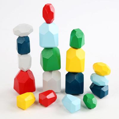 China Custom DIY Building Brick Children's Wooden Rainbow Stacked Kid's Educational Toys Set In A Colorful Stone Building Blocks Homestay for sale