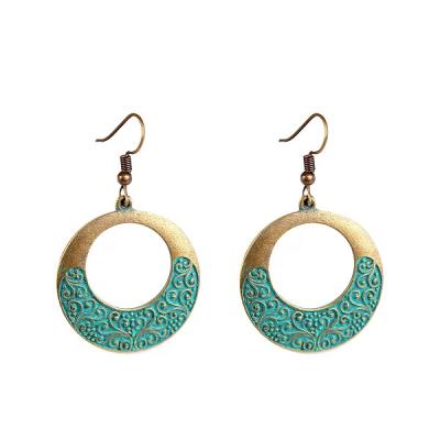 China Hotsale Fashionable Ethnic African Vintage Rhinestone Earrings Tibetan Silver Women Crystal Dangle Hook Turquoise Earrings for sale