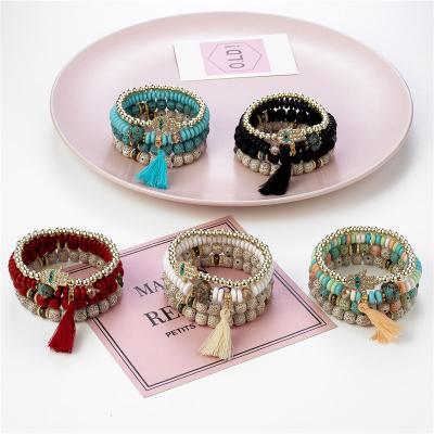 China BOHEMIA Newly colorful multilayer tassel bracelet boho bracelet 2021 Bohemian multilayer bracelet women's jewelry for sale