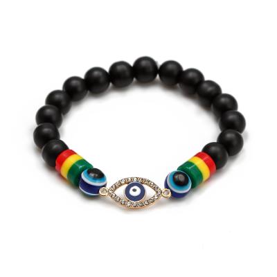 China 2021 New Arrival Couples Alloy Fashion Jewelry Ethnic Agate Stone Blue Devil Eye Bracelets For Men And Women for sale