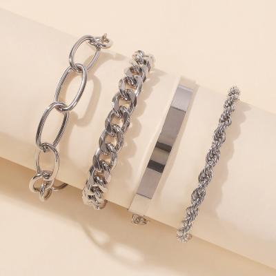 China Hiphop/4 Pcs Trendy/Set Vintage Punk Wire Twist Bracelet HipHop Bracelet Women Men Fashion Thick Bracelet Wholesale for sale