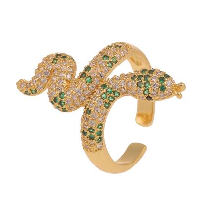 China New environmental friendly European American snake rings color cobra ring micro-inlaid zircon gold snake ring snake for sale