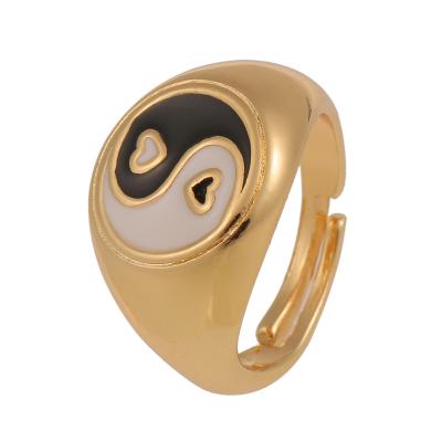 China Environmental Friendly Simple New Color Oil Yin Yang Jewelry Men Women Oil Yin Yang Ring Hip Hop Yin Yang Drip Ring for sale