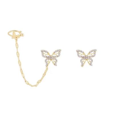 China 2021 fashion jewelry double drop earrings environmental friendly butterfly stud gold plated earrings for women wholesale for sale