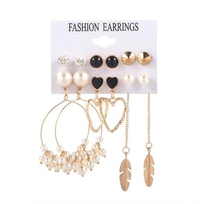 China Fashion TRENDY H&P Earrings Women 6 Pairs Elegant Pearl Gold/Set Dangle Earrings Sets Wholesale for sale