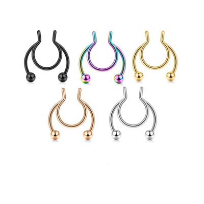 China FASHIONABLE U Cone Stainless Steel Ball Antler Nose Clip Nose Clip Nose Ring Stinger Fake Horseshoe Jewelry for sale