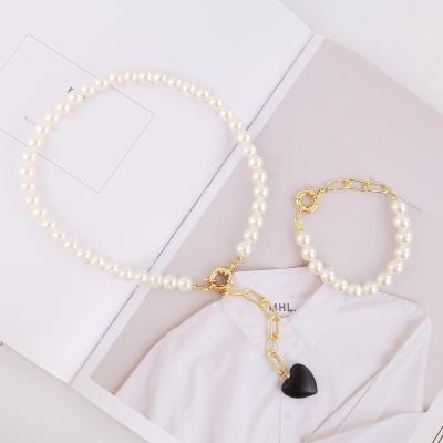 China Black Environmentally Friendly Wholesale Baroque Heart Bead Boho Necklace Pendant Long Chain Bracelet Set For Women for sale