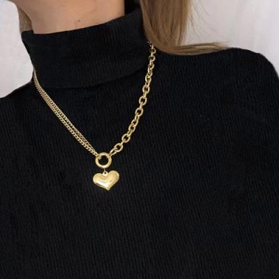 China CIA Environmental Friendly Wind Simple Design Fashion Stainless Steel Heart Shaped Pendant Unfaded Gold Plated Love Heart Necklace for sale