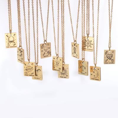 China Religious Square Tarot Constellation Necklaces Stainless Steel Pendant Necklace Gold Plated Stainless Steel Necklace for sale