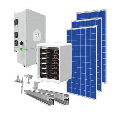 China Home on Grid Hybrid Solar Panel System 5kw with 2.4KWH 48V Lithium Battery Backup for Home Power for sale