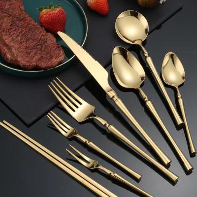 China Stainless Steel Viable Nordic Commercial Portuguese Tableware Matte Gold and Silver Dinnerware Spoon Fork Set Table Knife for sale