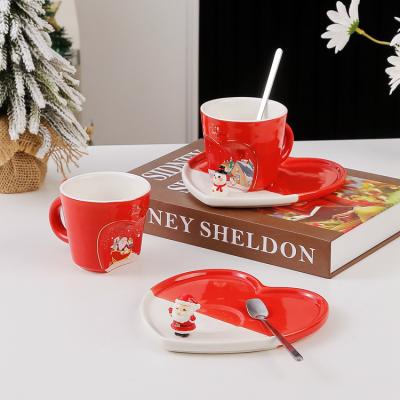 China Viable Wholesale Ceramic Christmas Coffee Mugs Santa Claus Mug And Dish Sets For New Year Gifts To Friends for sale