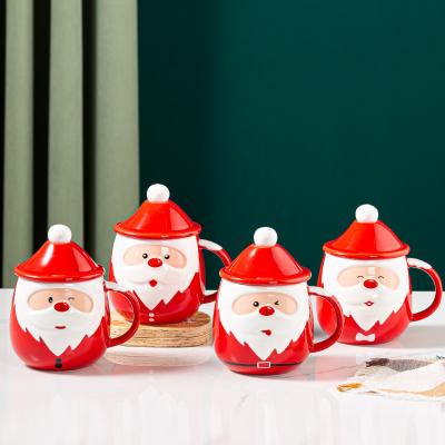 China Creative Viable Christmas Gift Large Capacity Santa Claus Ceramic Coffee Mug With Lid Spoon for sale