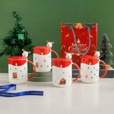 China Wholesale Viable Red Cartoon Christmas Mug With Lid Scoop Gift Wrap for sale