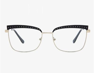 China New Fashionable Optical Frame Glasses Eyebrow Rivets Optical Glass Frames For Women Prescription Repairable Eyewear Square Hinge Metal Glasses for sale