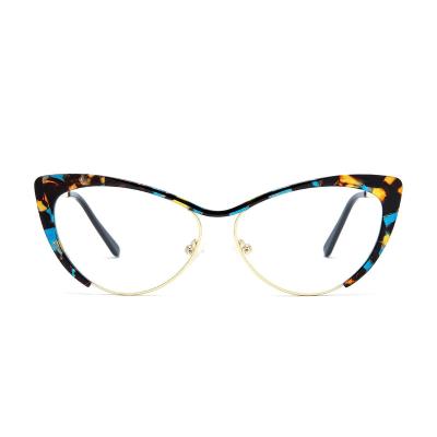 China Fashionable Vintage Cat Spectacles Eyebrows Half Rim Optical Glass Frames For Women Prescription Eyewear Color Painted Metal Glasses for sale