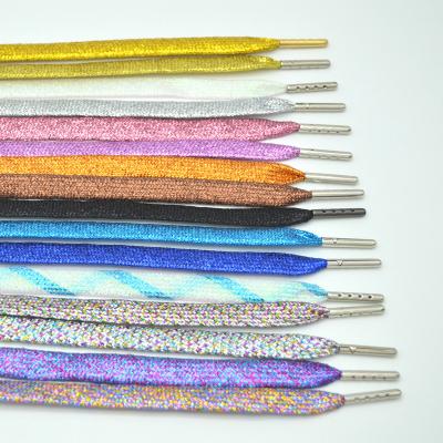 China Flat Amazon 1 Pair 100cm-250cm Length Shiny Metallic Glitter Shoelaces Colorful Flat Shoelaces Shimmering Shoelaces for sale