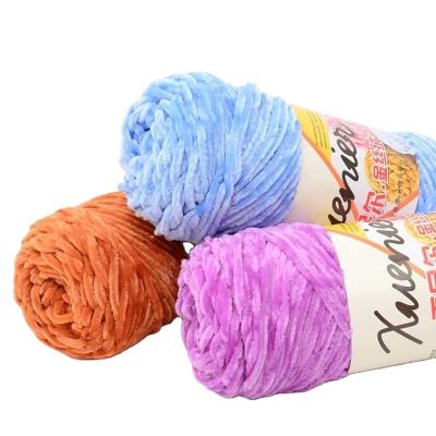 China Sustainable wholesales 4mm 1 ply jumbo chenille yarn 100g 100% polyester soft wool chenille yarn for baby crochet knitting for sale