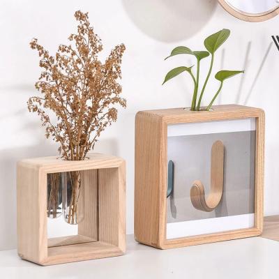 China King Style Modern High Quality Square Home Office Table Mirror Large Decoration Wooden Photo Frame With Mini Glass Vase for sale