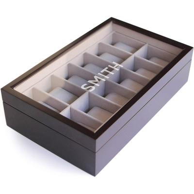 China Rustic Solid Espresso Wooden Watch Box Organizer With Display Top 12 Glass Slot By Case Elegance for sale