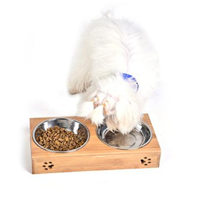 China Stocked Dog Cat Pet Feeder Stand With Double Bowls Pet Food Feeding Tray for sale