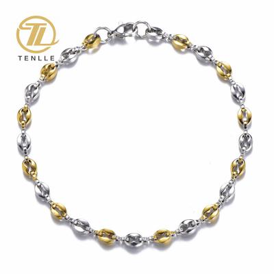 China Popular 4.5mm FASHIONABLE Titanium Coffee Bean Chain Bracelet Coffee Bangle Stainless Steel Jewelry for sale