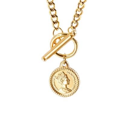 China FASHIONABLE Unique Gold Plated Stainless Steel Queen Key Coin Pendant Necklace for sale