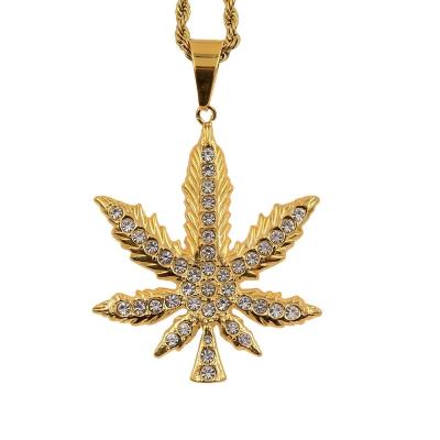 China Wholesale Hiphop Newly Designed Hip Hop Jewelry Stainless Steel Necklace Gold Maple Leaf Pendant for sale