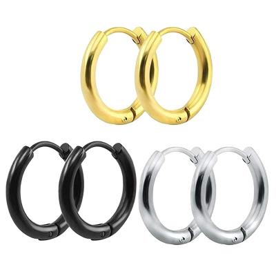 China FASHIONABLE wholesale men women stainless steel jewelry factory unisex gun silver gold plated circle earrings for sale