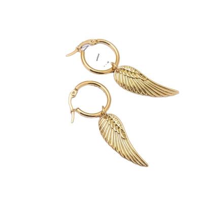 China Wing Pendant Earrings New Simple Environmentally Friendly Gold Plated Stainless Steel Feather Drop Earrings Women Men for sale