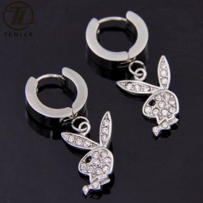 China New Arrival Environmentally Friendly Pop Diamond Rabbit Bunny Drop Stainless Steel Circles Hoop Earrings for sale