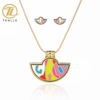 China FASHIONABLE cheap jewelry sets Europe South African fashion colorful enamel round pendant necklace earrings sets for sale