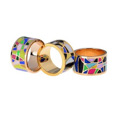 China TRENDY Mosaic Ring Women Stainless Steel Enamel Ring For Sale Fashion Jewelry Colorful Design for sale