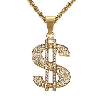 China TRENDY Fashion HIP POP Stainless Steel Gold Plated US Dollars Shape Pendant Necklace For Men for sale