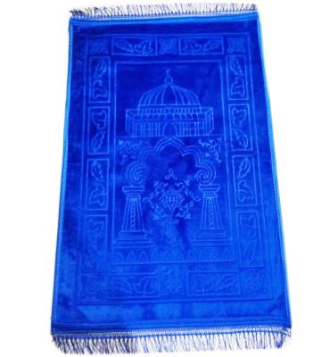 China Solid color non slip quality embossed Raschel prayer rug with non slip backside and fringes for sale