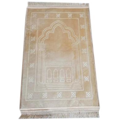 China Wholesale Factory Price Solid Color Cheap Quality Non Slip Embossed Raschel Prayer Mat With Fringes For Prayer for sale