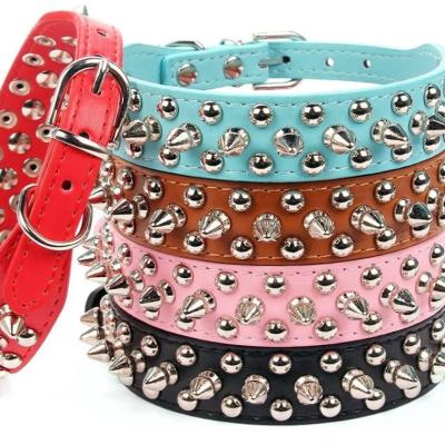 China Reflective Mushrooms Studded Rivet Studded Adjustable PU Leather Pet Collars For Cats Puppies for sale