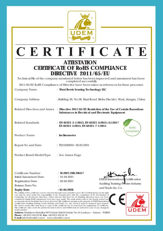 RoHS Certification - Wuxi Bewis Sensing Technology LLC