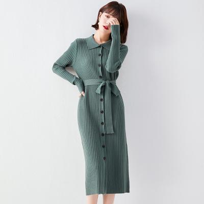 China Breathable Elegant Autumn And Winter Knitted Dress Mid Length Link Sweater Dress for sale