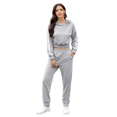 China Anti-wrinkle comfortable stretchy cotton long sleeves 2 piece sweatpants and sweatshirt set women for sale