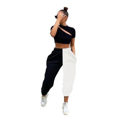 China Black White Color Patchwork Hit High Waisted Boyfriend Sweatpants Jogger Casual Long Pants Anti-wrinkle for sale