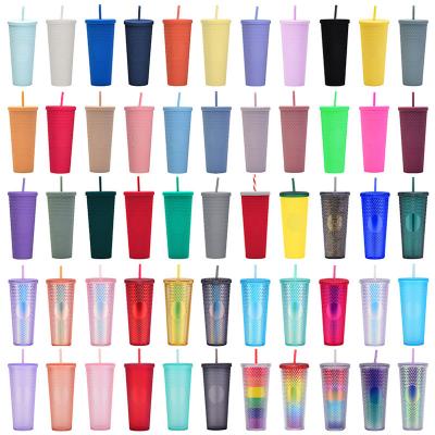 China Stocked reusable plastic water bottle customizable tumblers coffee cup mugs diamond drinking cups 24oz 710ml tumbler with straw for sale