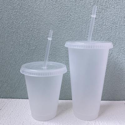 China Stocked customized tumbler double walled clear cup reusable frosted 16oz 24oz plastic tumblers with lid and straw for sale