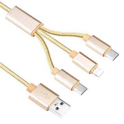 China Wholesale Mobile Phone 1.2M 3 in 1 Nylon Braided Cable Micro Usb Cable Type C Usb C Phone Data Cable Charger For Samsung Android IOS for sale