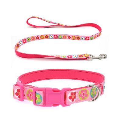 China Padded Pattern Custom Heat Transfer Printed Soft Neoprene Dog Collar And Leash for sale