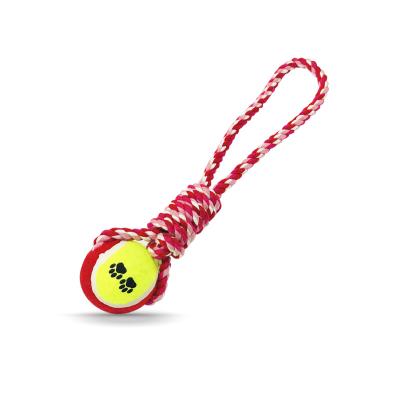 China Durable Dogs Tennis Ball Cotton Rope Tug Of War Large Medium Non-Toxic Dog Toy for sale